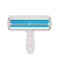 Blue reusable pet hair remover roller for cleaning compatible fabric surfaces